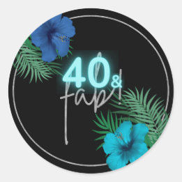 Sticker Rond 40 & Fab Neon Blue Silver Black Tropical Anniversa