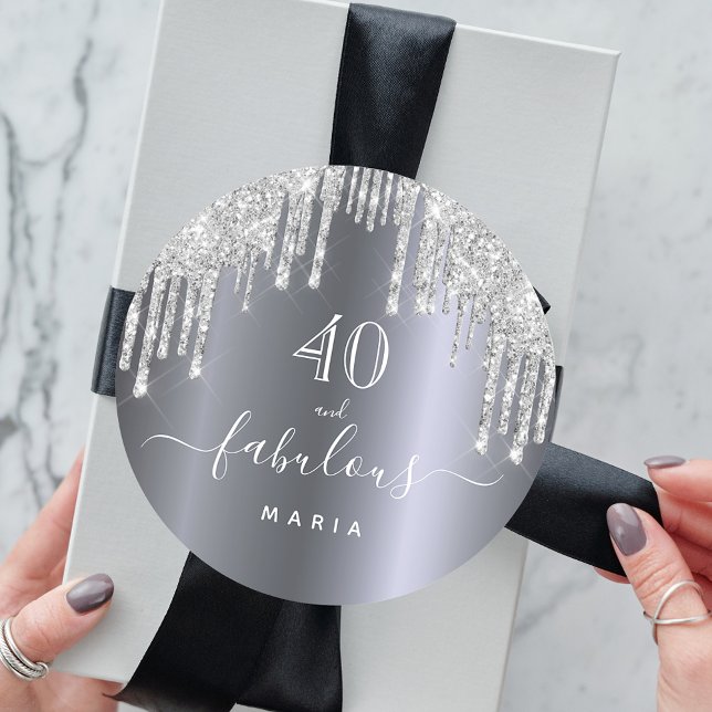 Sticker Rond 40 fabuleux anniversaire argent parties scintillan (Créateur téléchargé)