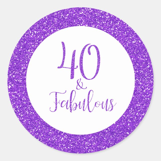Sticker Rond 40 & Fabuleux Anniversaire Parties scintillant vio (Devant)