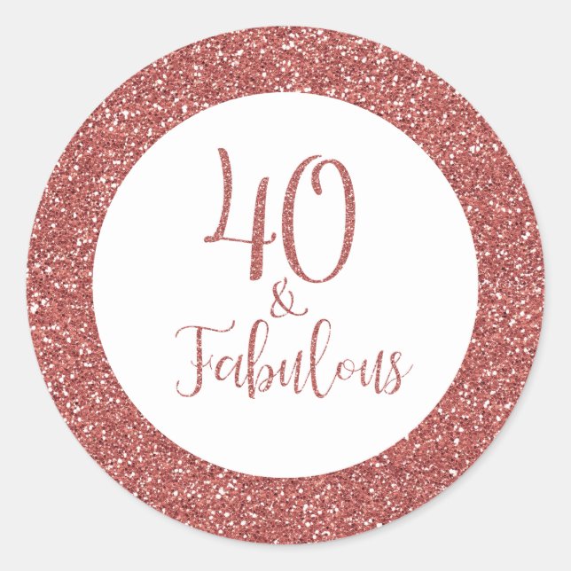 Sticker Rond 40 & Fabuleux Anniversaire Rose Parties scintillan (Devant)