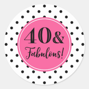 Sticker Rond 40 & Fabuleux Points Blancs Rose Anniversaire