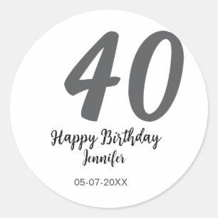 Sticker Rond 40e anniversaire ajouter nom date année noire modè