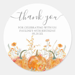 Sticker Rond 40e anniversaire Citrouille Fleur sauvage Personna