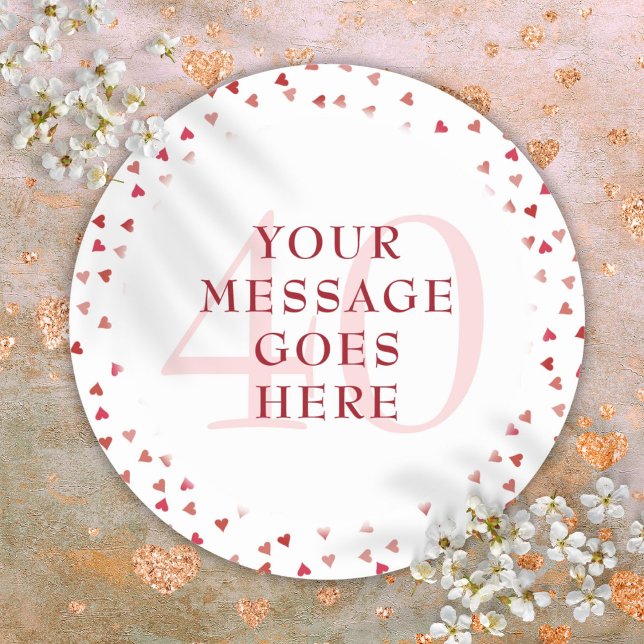 Sticker Rond 40e anniversaire de mariage Cœurs de rubis (40th Wedding Anniversary Ruby Hearts Classic Round Sticker)