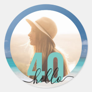 Sticker Rond 40e anniversaire de plage Photo personnalisée