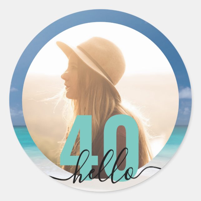 Sticker Rond 40e anniversaire de plage Photo personnalisée (Devant)