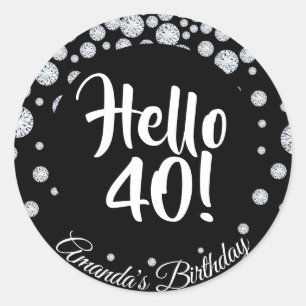Sticker Rond 40e anniversaire diamants de fête sur noires bonjo