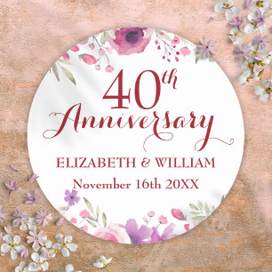 Sticker Rond 40e anniversaire du Mariage de Ruby Roses aquarell