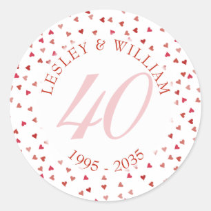 Sticker Rond 40e anniversaire du Mariage Ruby Hearts Confetti
