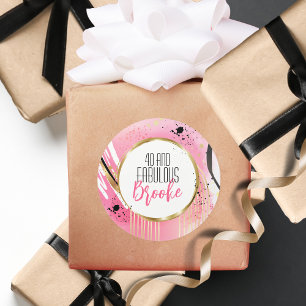 Sticker Rond 40e anniversaire Fabuleux Abstrait rose noir rétro