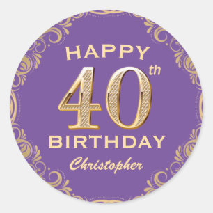 Sticker Rond 40e anniversaire fête violet et Parties scintillan