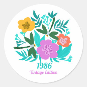 Sticker Rond 40e anniversaire floral moderne élégant coloré