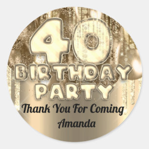 Sticker Rond 40e anniversaire GOLDen BALLONS Merci pour venir