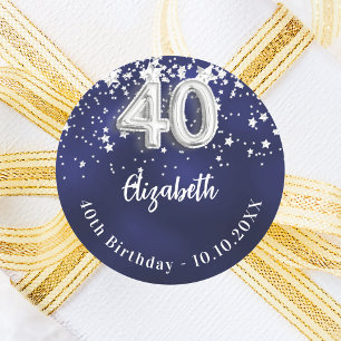 Sticker Rond 40e anniversaire marine bleu argent étoiles