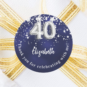 Sticker Rond 40e anniversaire marine bleu argent étoiles