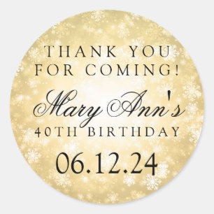 Sticker Rond 40e anniversaire Merci Gold Winter Wonderland