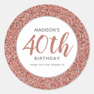 Sticker Rond 40e anniversaire Merci rose Parties scintillant pe