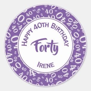 Sticker Rond 40e anniversaire Random Numéro 40 Motif Violet