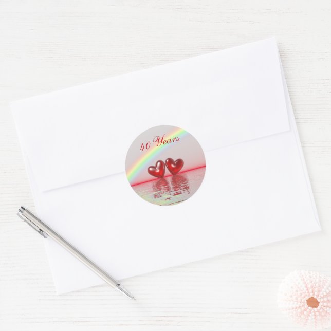 Sticker Rond 40e Anniversary Ruby Hearts (Enveloppe)