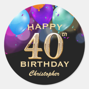 Sticker Rond 40e fête d'anniversaire Ballons noirs et or