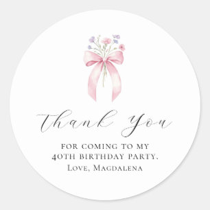 Sticker Rond 40e fête d'anniversaire Bow Custom Merci Favor
