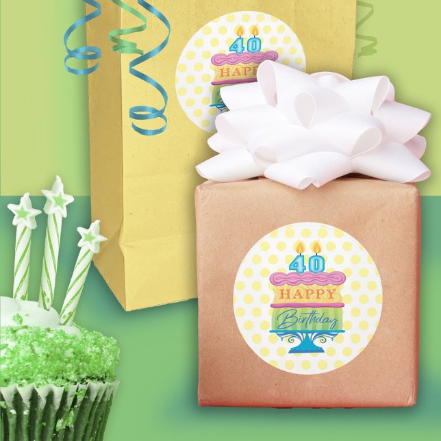 Sticker Rond 40e joyeux gâteau d'anniversaire Chiens jaunes (Créateur téléchargé)