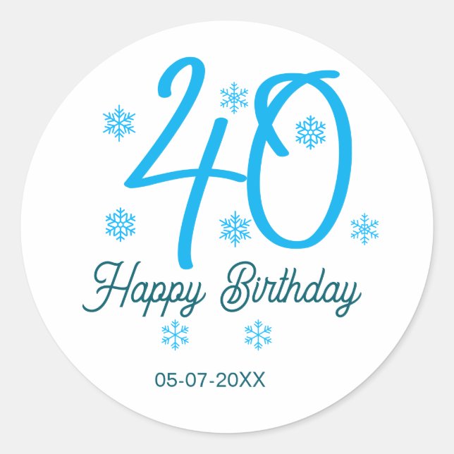 Sticker Rond 40th birthday add name date year blue template (Devant)