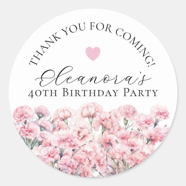 Sticker Rond 40th Birthday January Birth Flower Custom Favor (Devant)