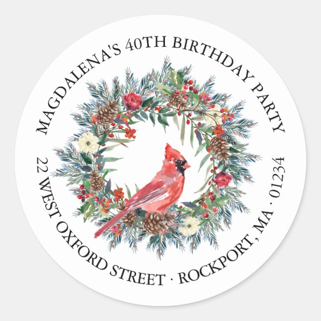 Sticker Rond 40th Birthday Party Cardinal Return Address Label (Devant)