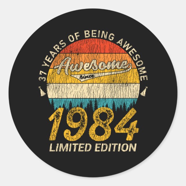 Sticker Rond 41 Ans 1984 Retro Awesome 41e anniversaire Cadeau (Devant)