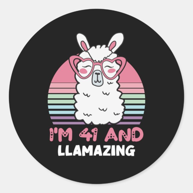 Sticker Rond 41 Year Old Bday Llamazing 41st Birthday Llama (Devant)
