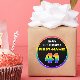 Sticker Rond 41e anniversaire : Arc-en-ciel coloré # 41, Nom pe