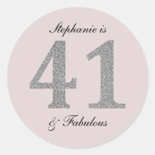 Sticker Rond 41e anniversaire Blush Pink Silver Grey Parties sc