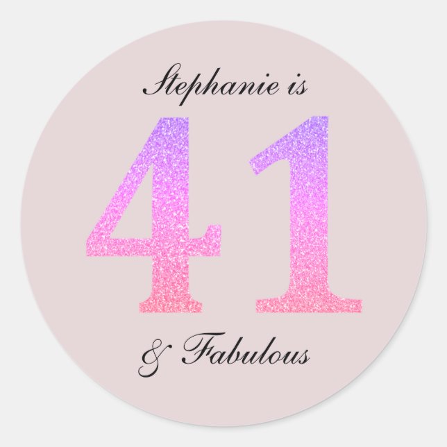 Sticker Rond 41e Anniversaire rose vif Quarante et un fabuleux  (Devant)