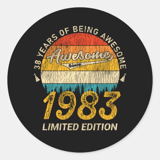 Sticker Rond 42 ans 1983 Retro Awesome 42e anniversaire Cadeau (Devant)