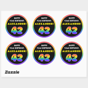 Sticker Rond 42e anniversaire : Arc-en-ciel coloré # 42, Nom pe