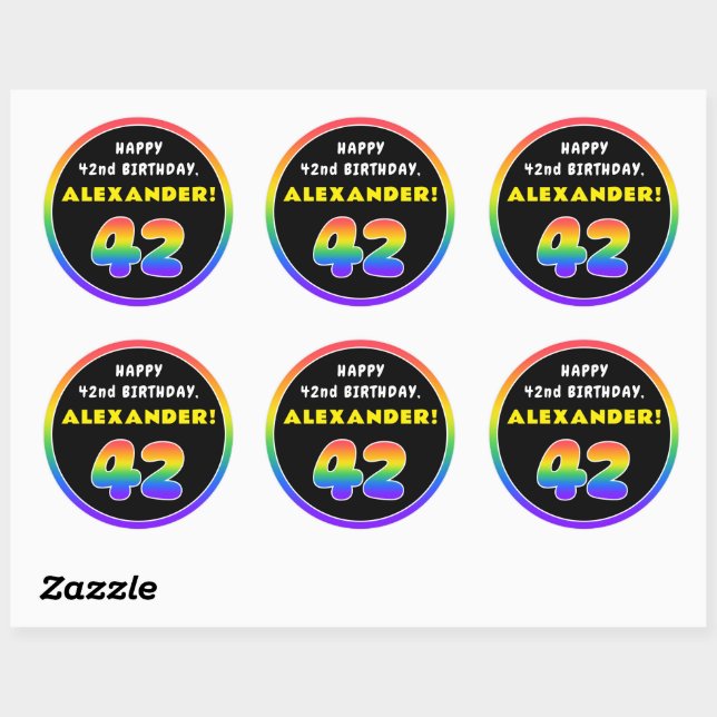Sticker Rond 42e anniversaire : Arc-en-ciel coloré # 42, Nom pe (Feuille)