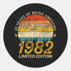 Sticker Rond 43 Ans 1982 Retro Awesome 43e anniversaire Cadeau