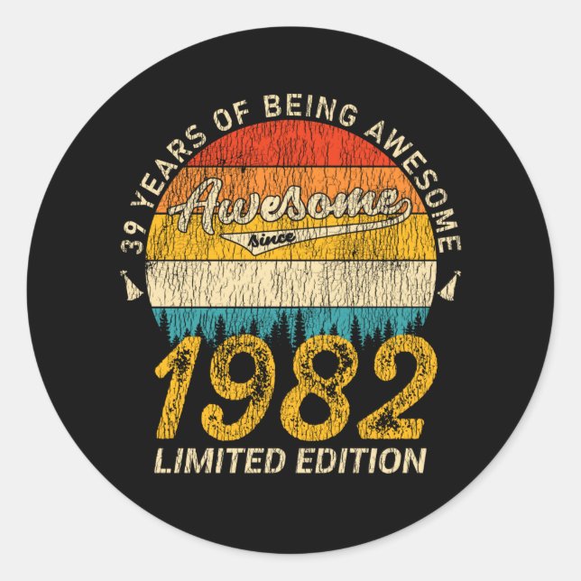 Sticker Rond 43 Ans 1982 Retro Awesome 43e anniversaire Cadeau (Devant)