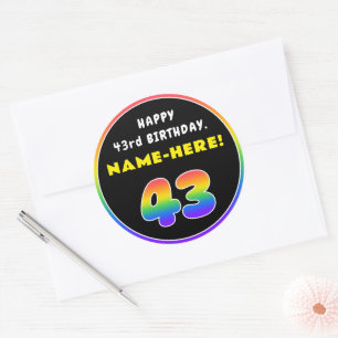 Sticker Rond 43e anniversaire : Arc-en-ciel coloré # 43, Nom pe