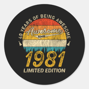 Sticker Rond 44 Ans 1981 Retro Awesome 44e anniversaire Cadeau