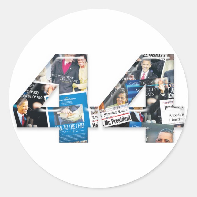 Sticker Rond 44 : Collage du journal d'investiture d'Obama (Devant)