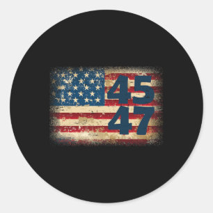 Sticker Rond 45 47 Donald Trump 2024 Drapeau américain