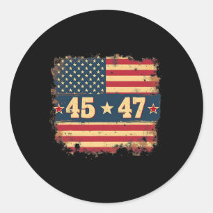 Sticker Rond 45 47 Drapeau Vintage américain du président Trump
