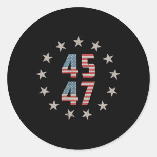 Sticker Rond 45 47 Président Retro Vintage Usa Drapeau 2024 Pré