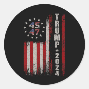 Sticker Rond 45 47 Trump 2024 - Drapeau américain