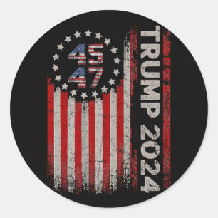Sticker Rond 45 47 Trump 2024 - Drapeau américain