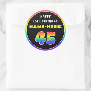 Sticker Rond 45e anniversaire : Arc-en-ciel coloré # 45, Nom pe