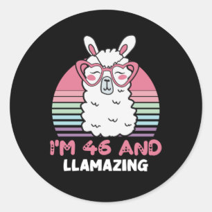 Sticker Rond 46 ans Anniversaire Llamazing Llama 46e anniversai