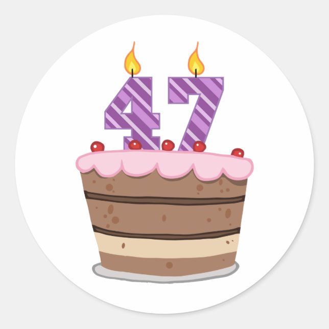 Sticker Rond 47 ans sur le gâteau d'anniversaire (Devant)